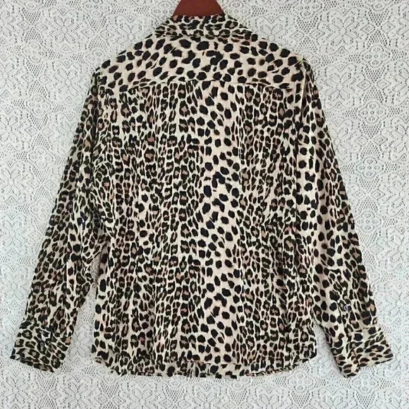 Cynthia Rowley Tiger Animal Print Button Up Long Sleeve Women's Chiffon Blouse L - Picture 2 of 8